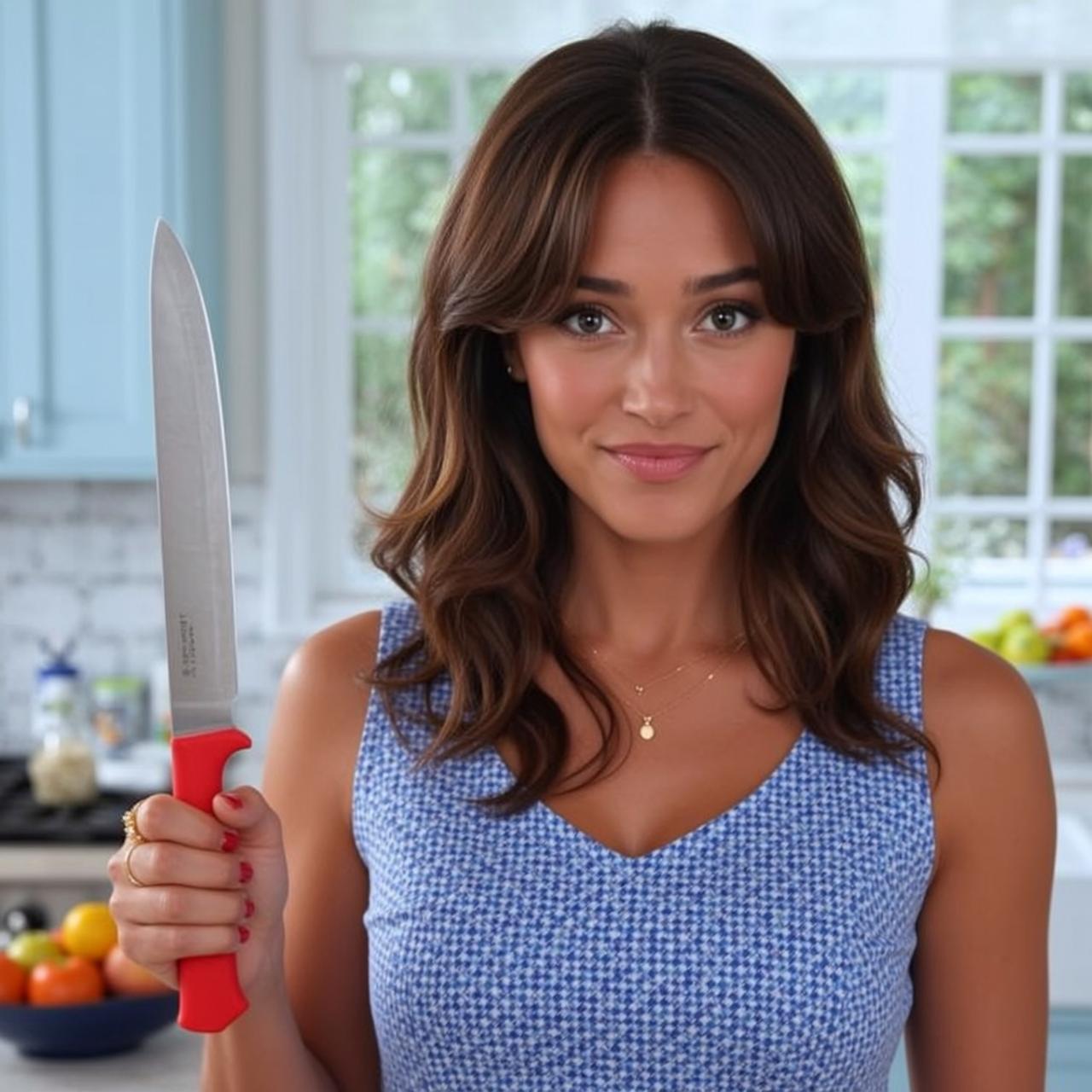Chef Knife Woman Checkered Dress Soft Light