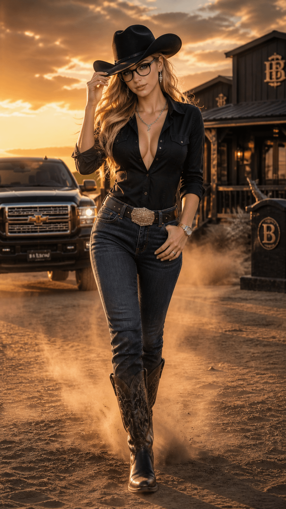 Cowboy Hat On Dusty Road Sunset