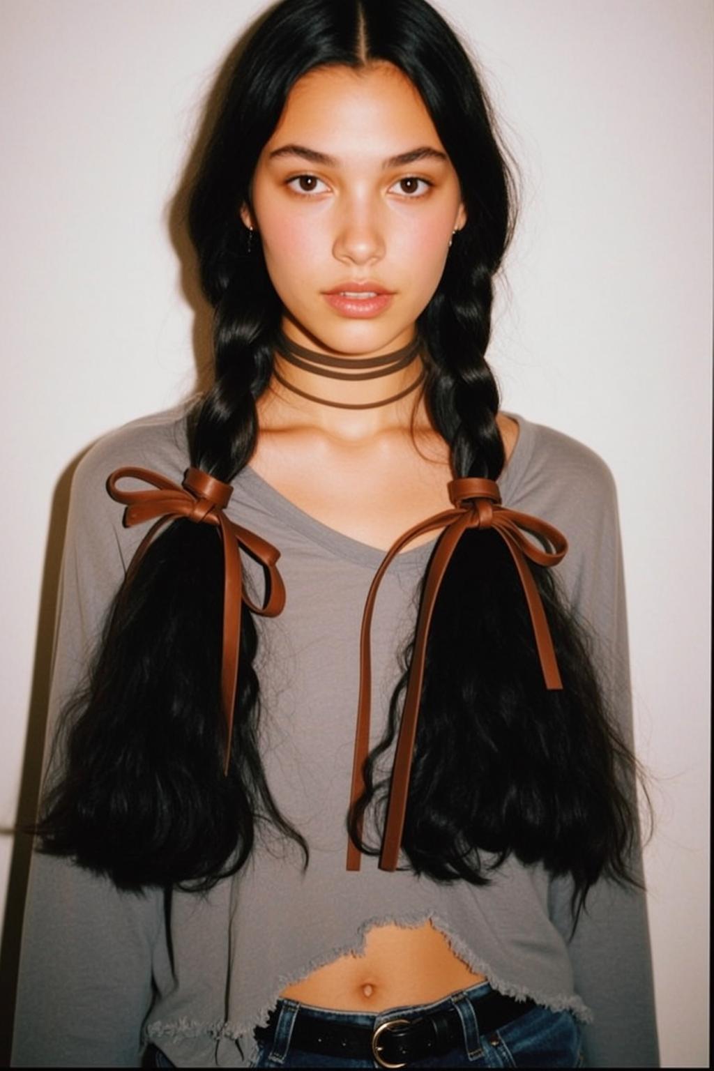 Casual Young Long Dark Braided Pigtails Brown