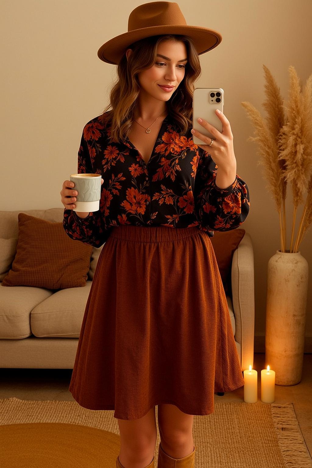 Floral Blouse Coffee Portrait