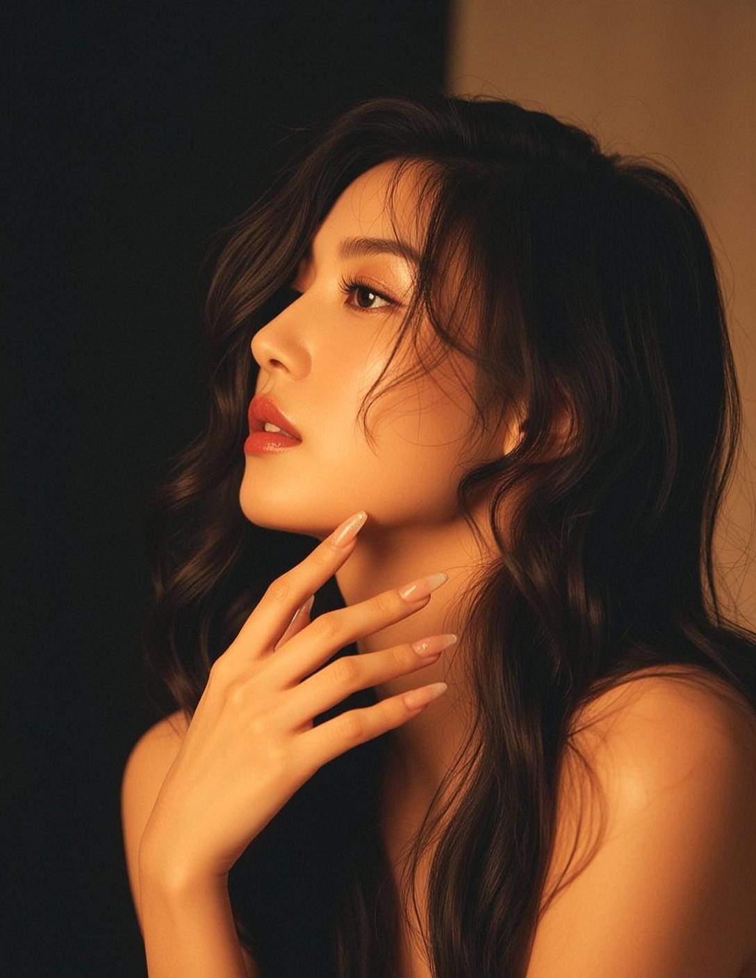 Golden Hour Profile Serene Woman Studio