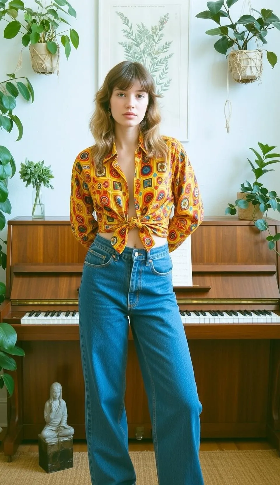 Yellow Shirt Blue Jeans Vintage Piano