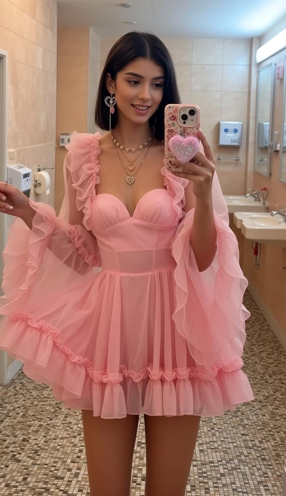 Pink Heart Selfie Restroom