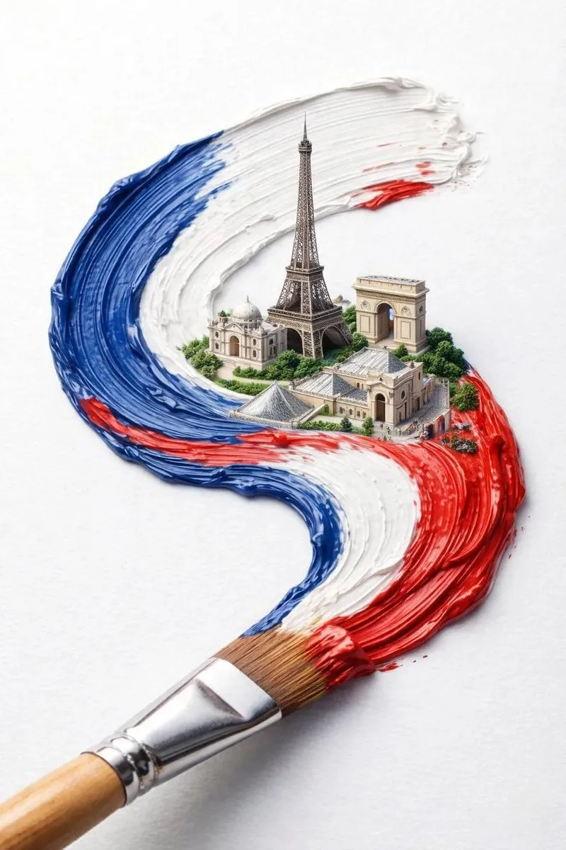 Paintbrush Creates Country Flag Cityscape Wave