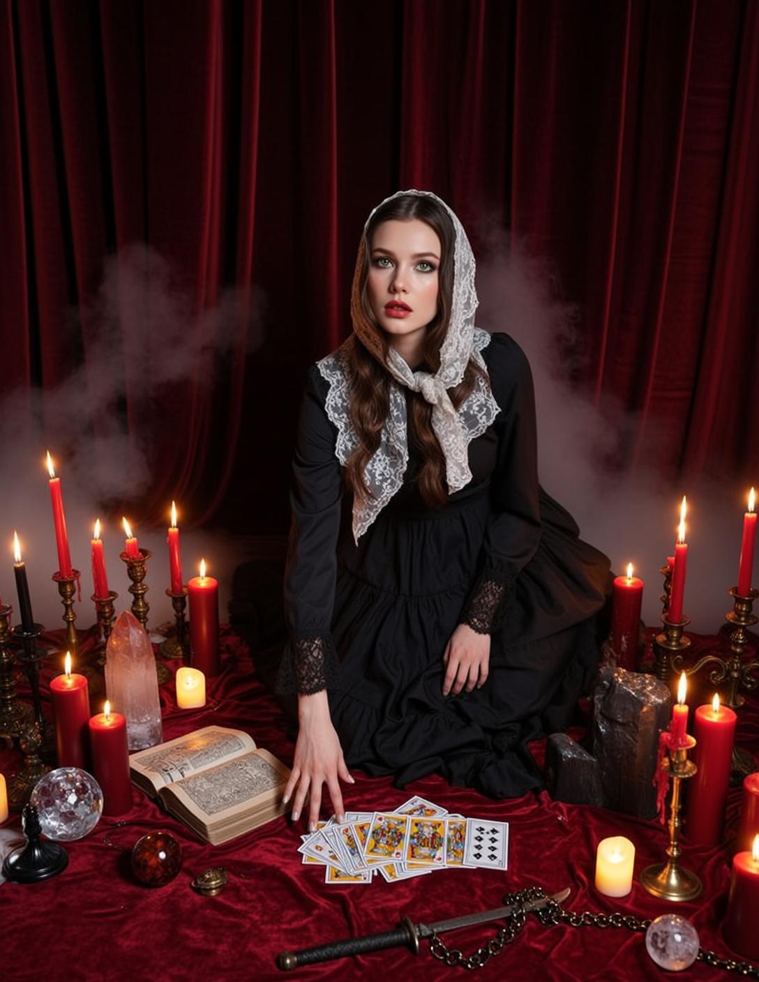 Black Dress Tarot Cards Candles