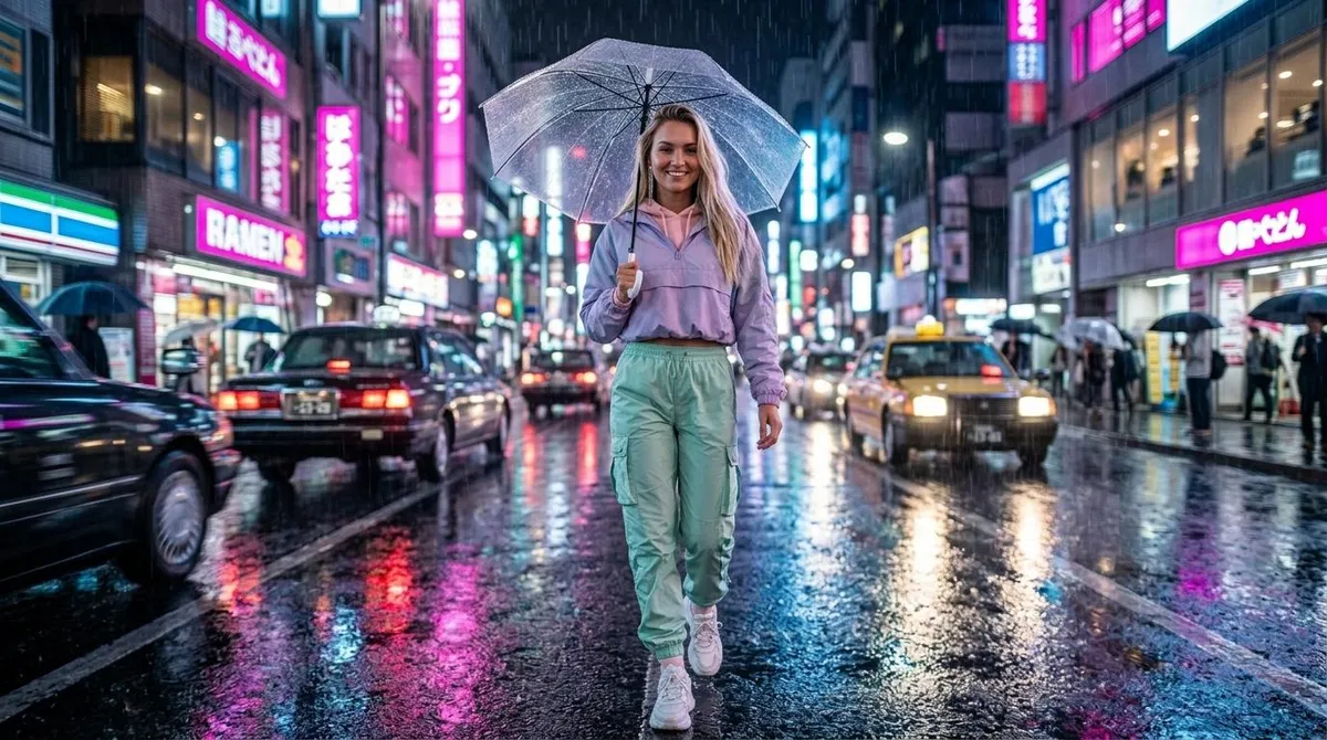 Walks Wet City Street Night Clear Umbrella