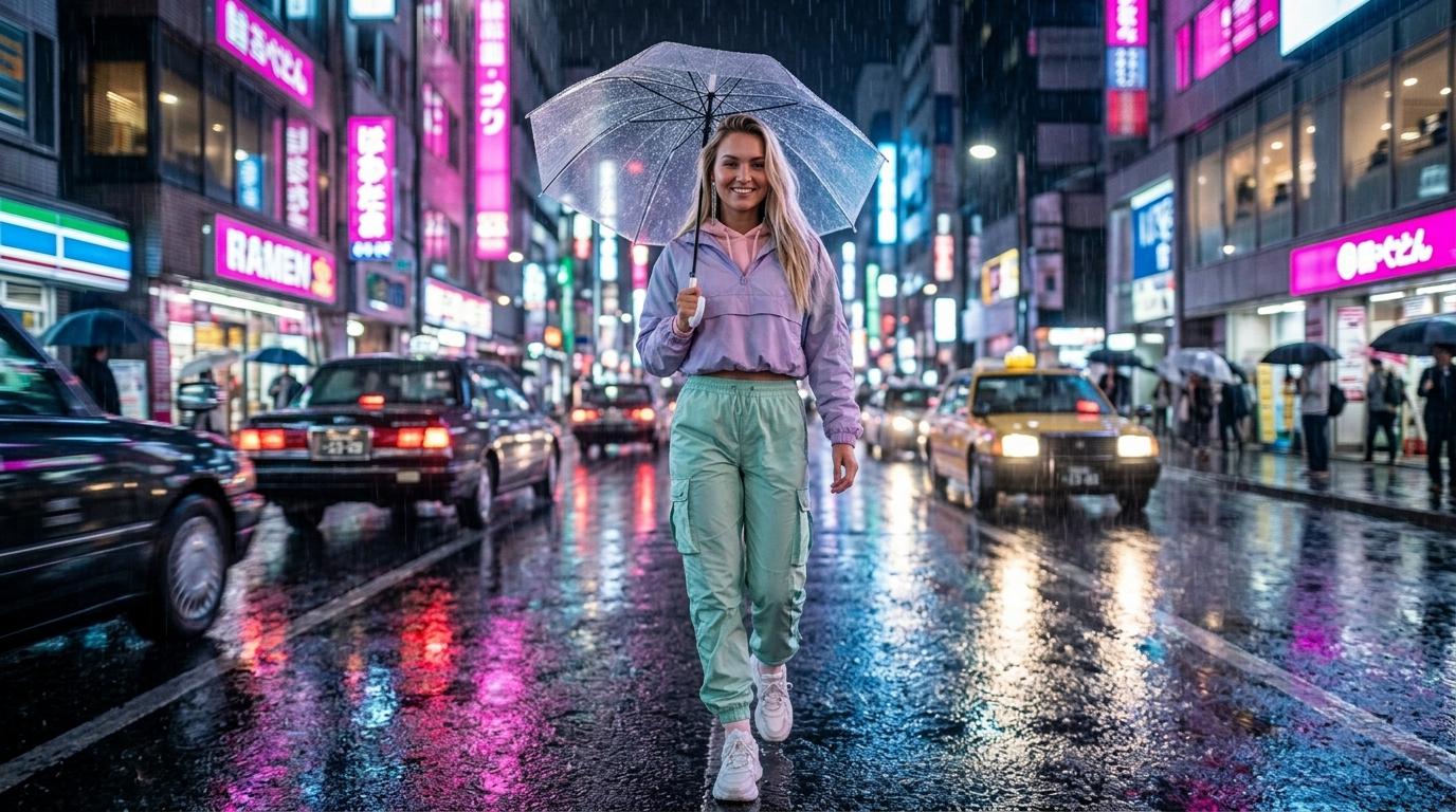 Walks Wet City Street Night Clear Umbrella