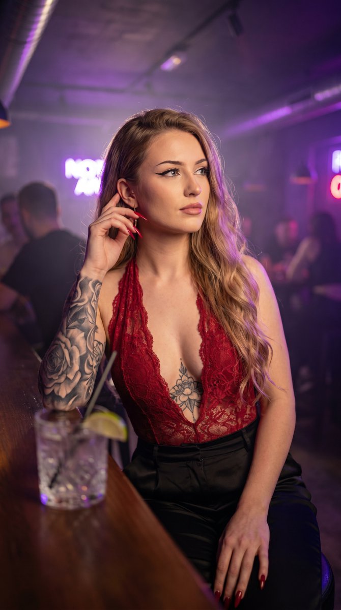 Crimson Lace Bodysuit Dim Bar Neon Glow