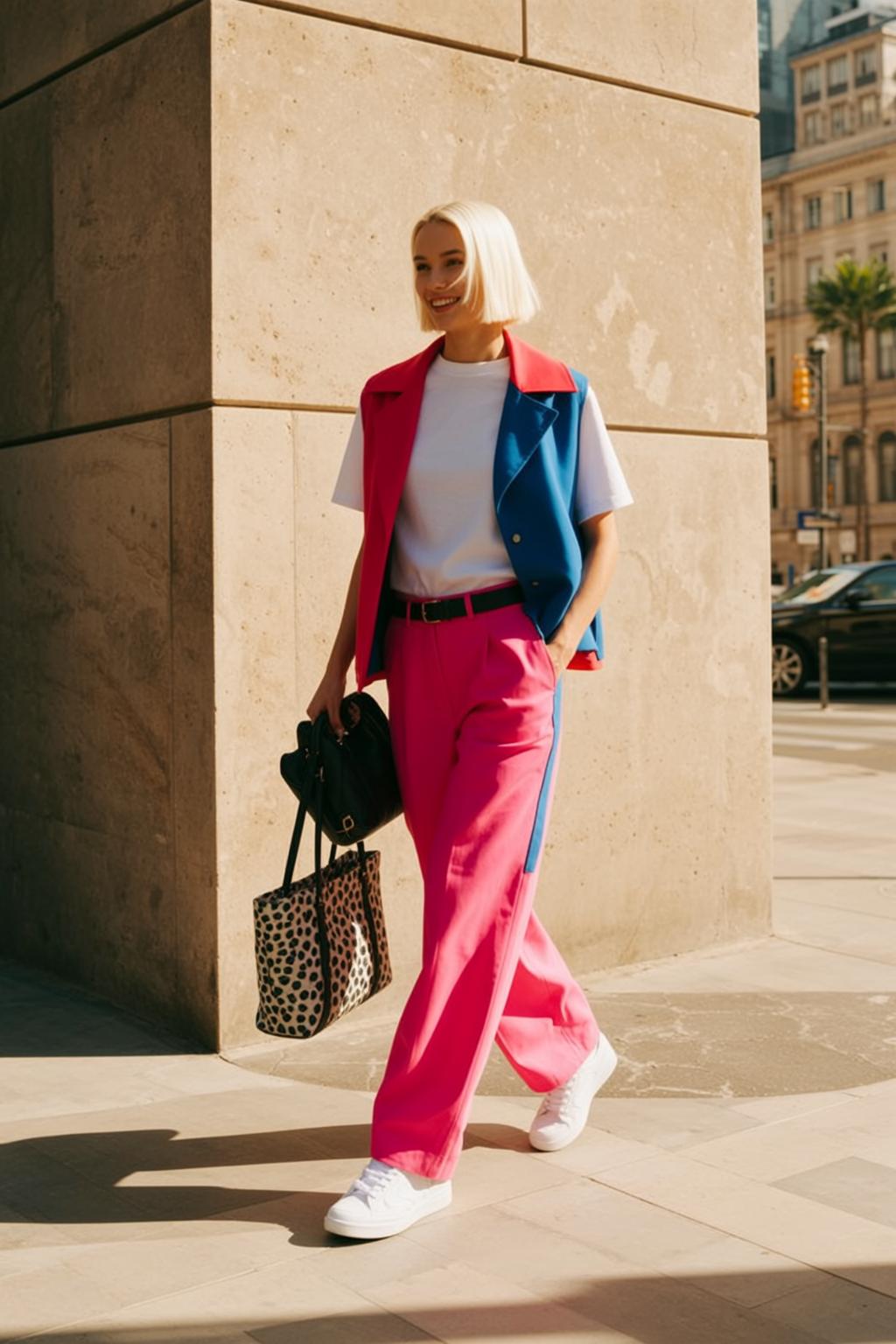 Walking Fuchsia Blue Vest Two Bags
