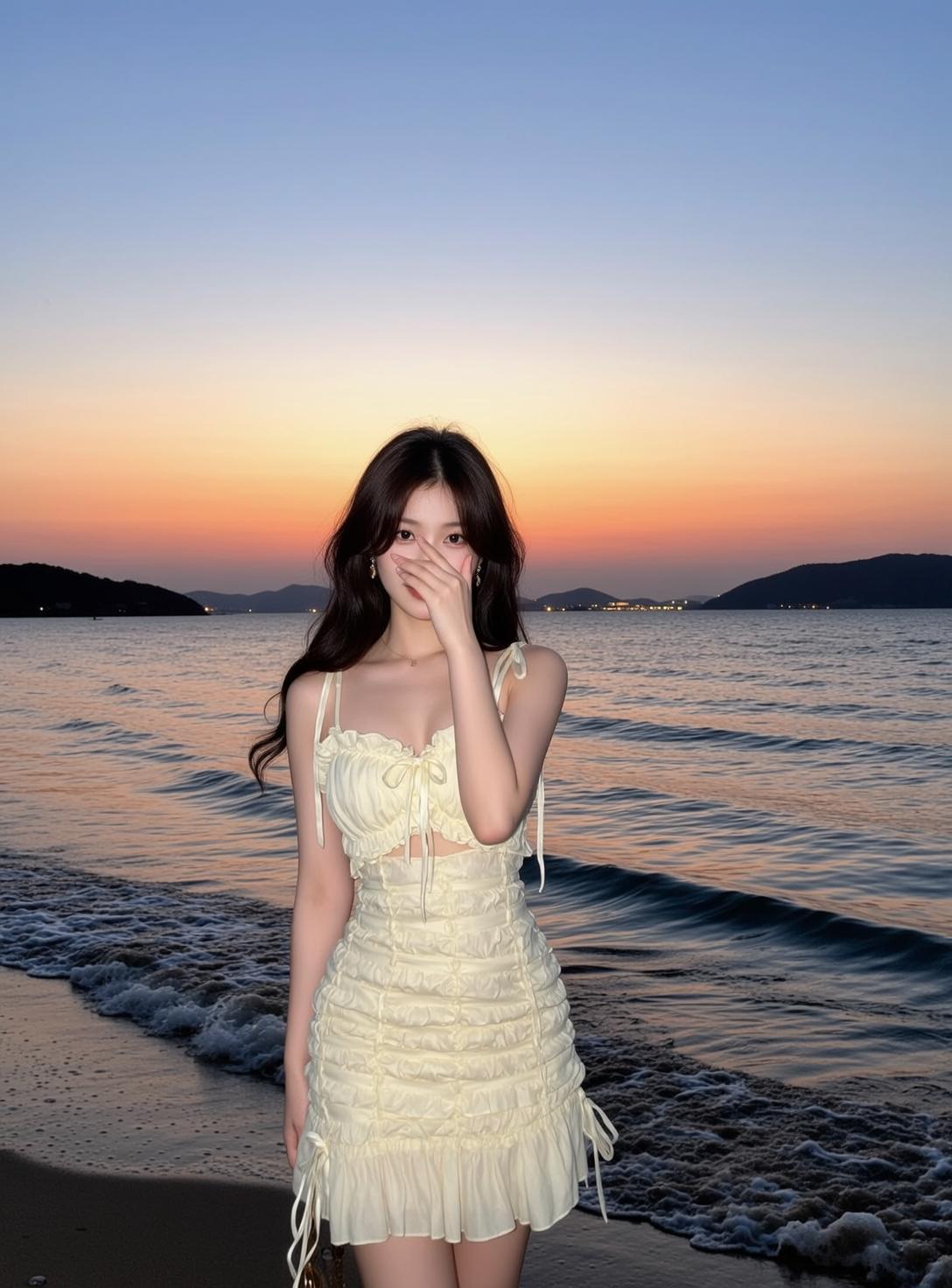 Yellow Ruffle Dress Beach Sunset