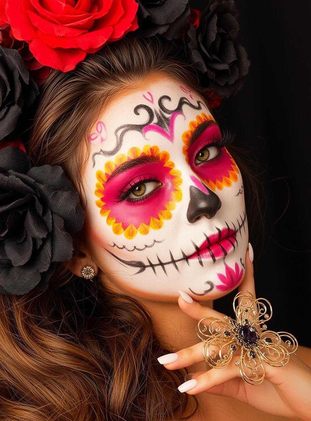Halloween Makeup Dia Los Muertos Long Wavy