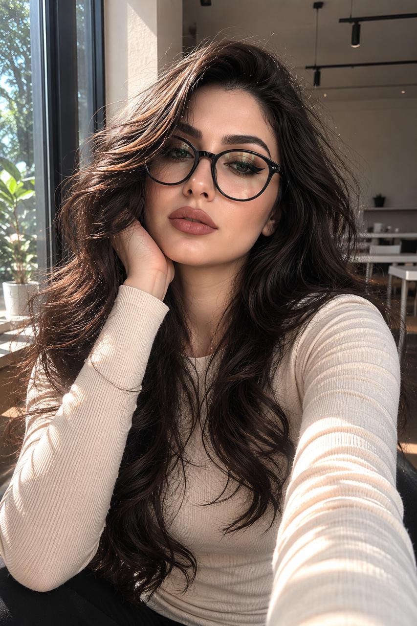 Black Rimmed Optical Glasses In Cheek