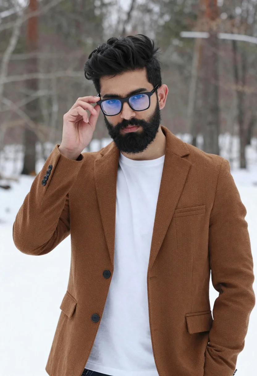 Portrait Man With Thick Black Hair And Beard Wearing Glasses reference photo