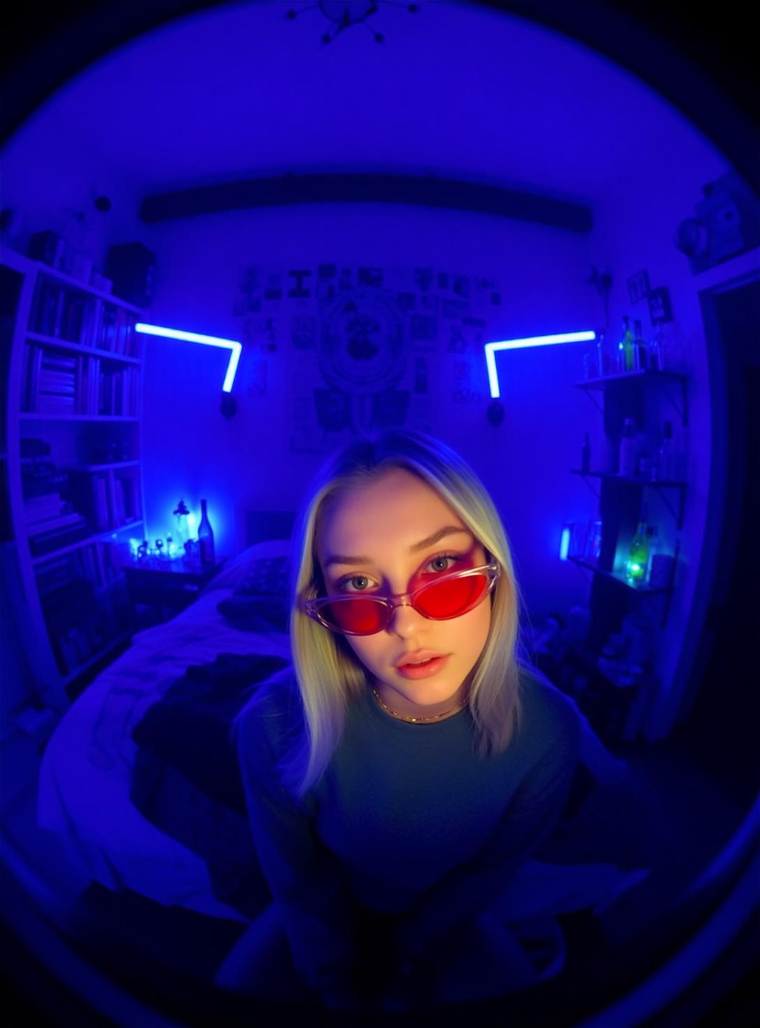 Neon Bedroom Red Sunglasses Look