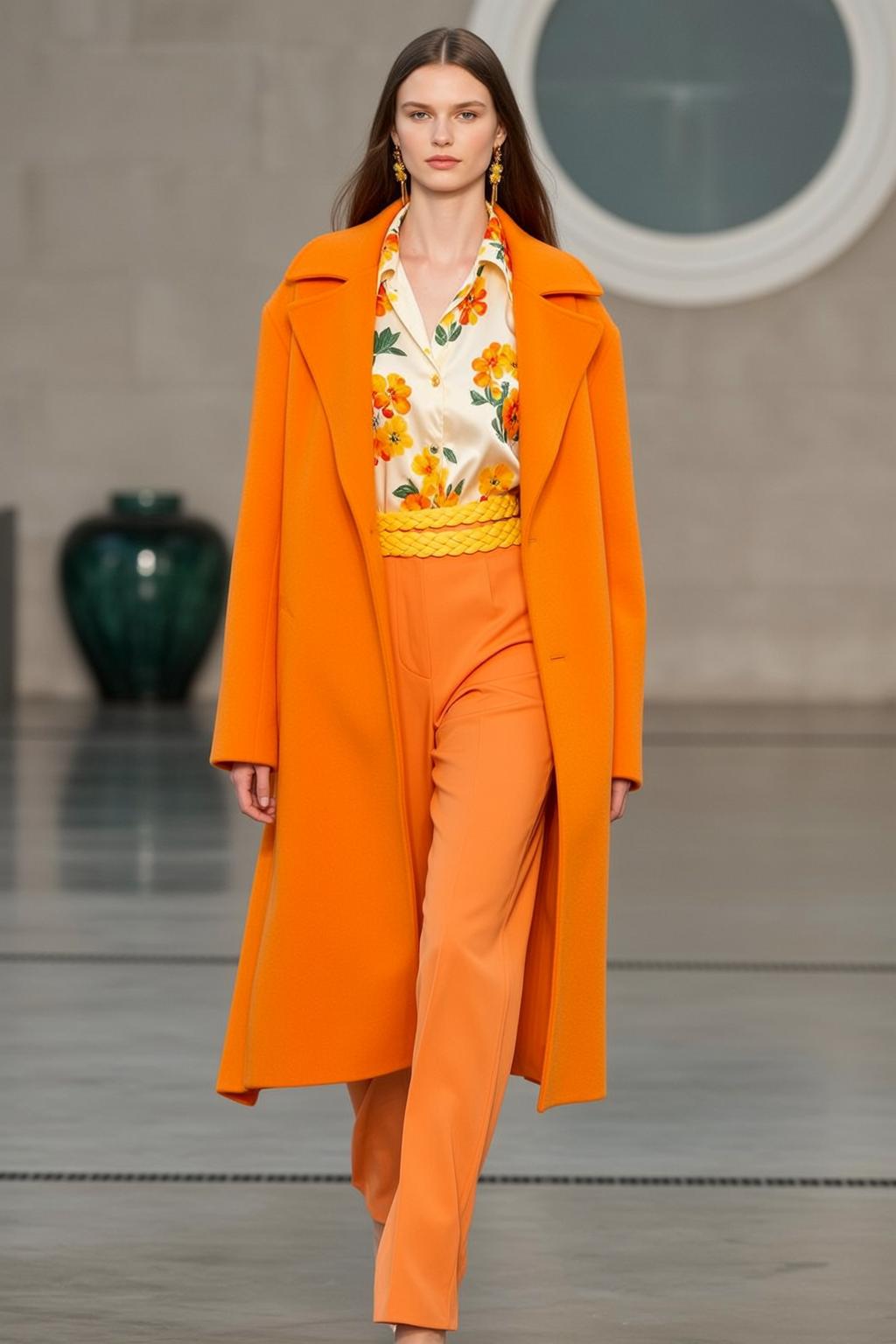 Orange Silk Floral Blouse Fashion Show Runway