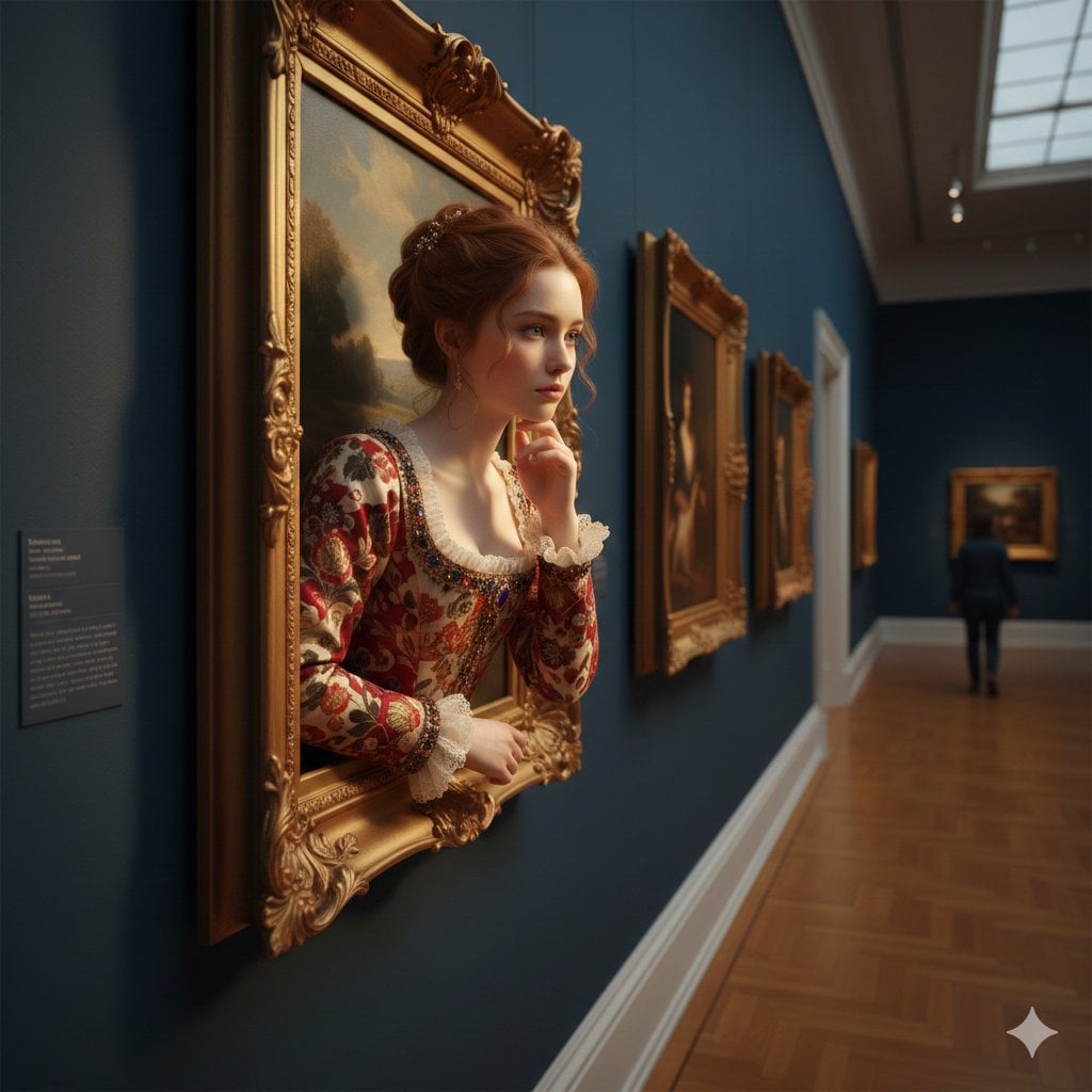 Renaissance Dress Emerging From Golden Frame Art Gallery