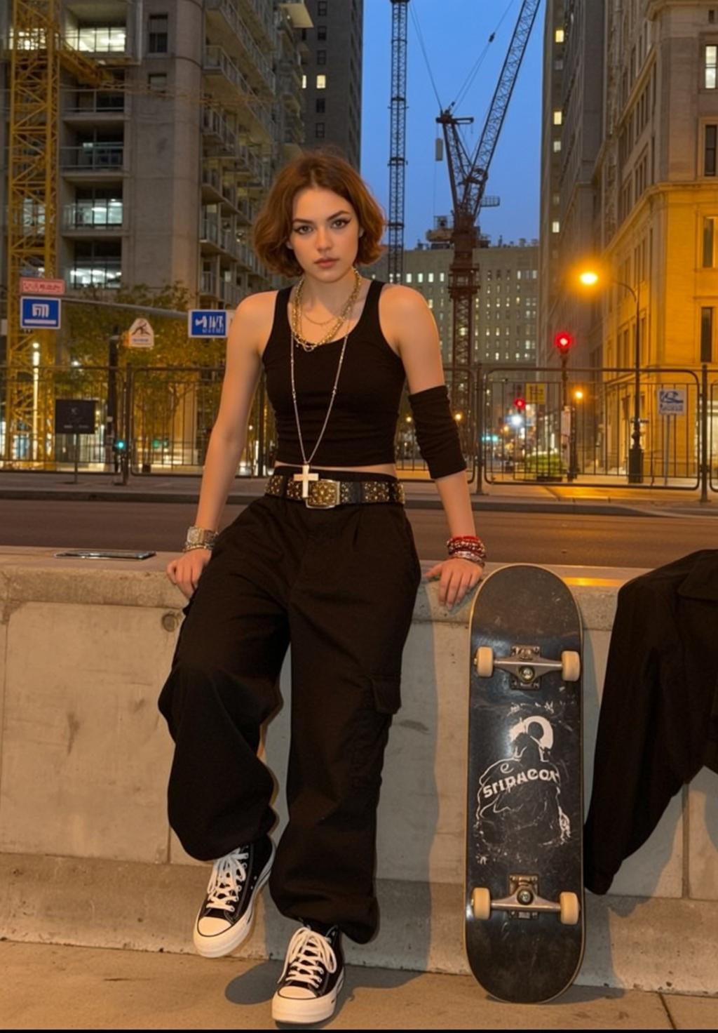 Urban Dusk Skater Girl Concrete Barrier