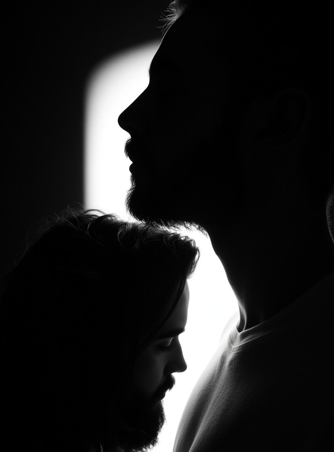Vertical High-contrast Black And White Photograph Captures The Intimate Silhouette
