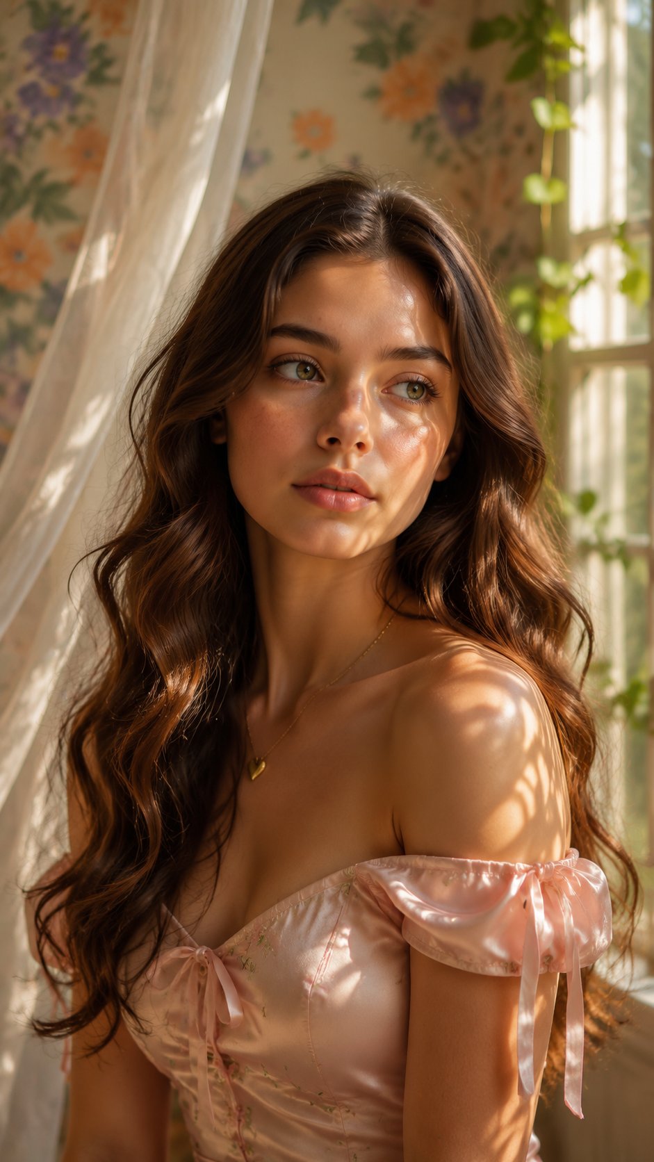 Floral Wallpaper Pale Pink Top Morning Light
