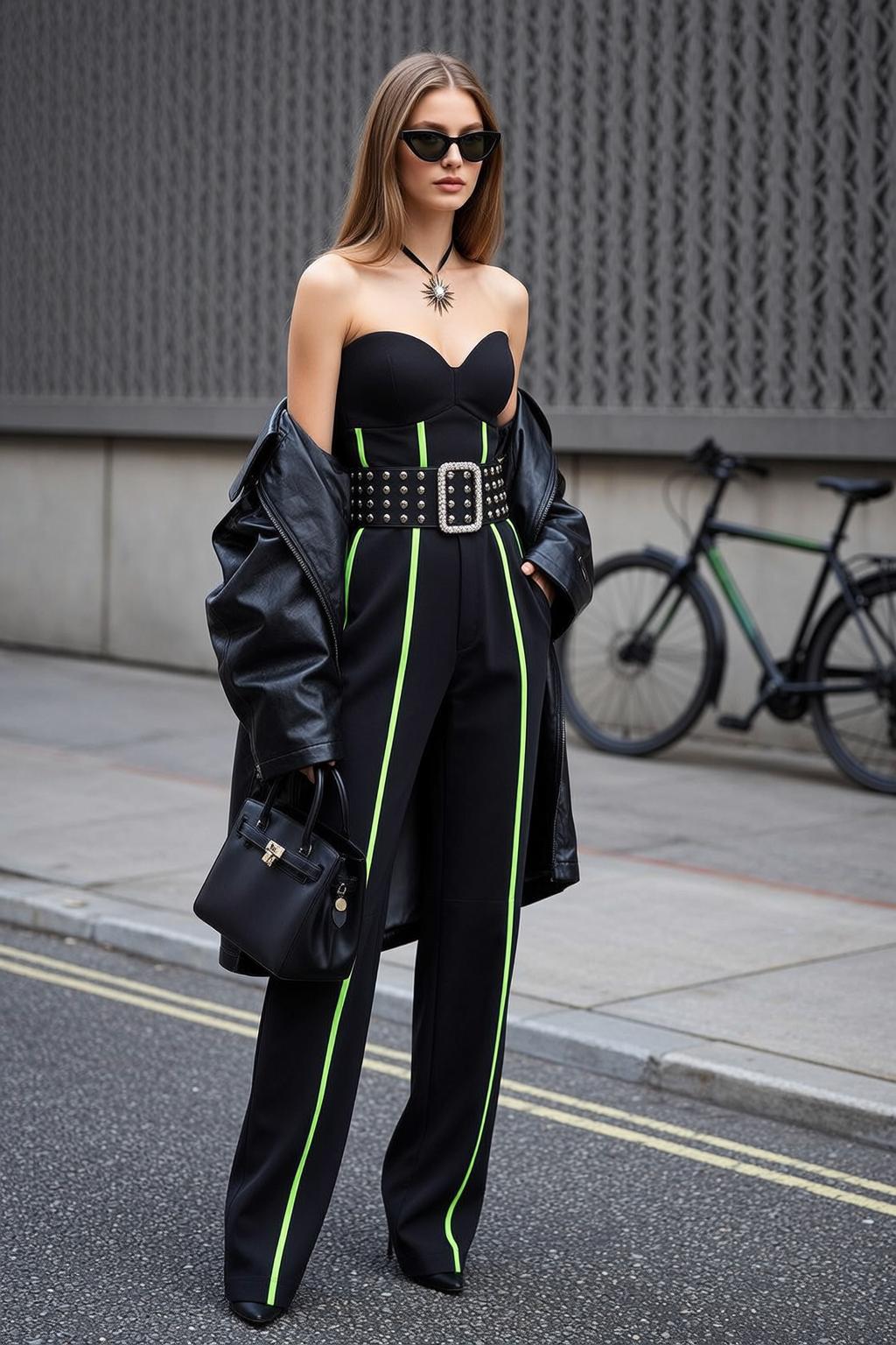 City Street Woman Black Jumpsuit Sunglasses