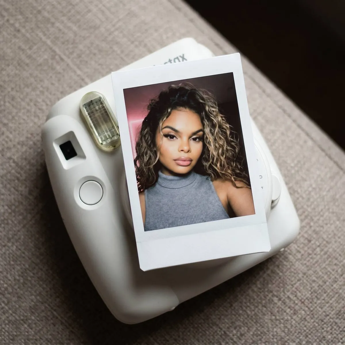 Polaroid Shot On Textured Fabric Soft Flash