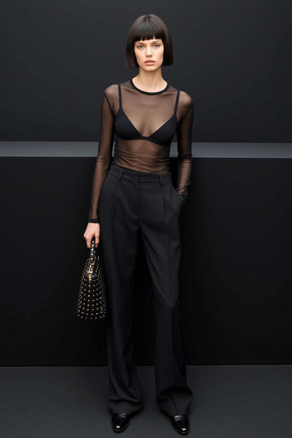 Fashion Week Young Short Black Bob Pale