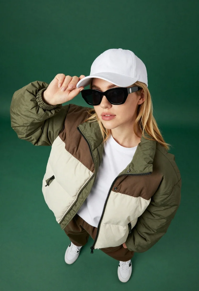 High-angle Shot Young Woman With Blonde Hair Wearing White Baseball