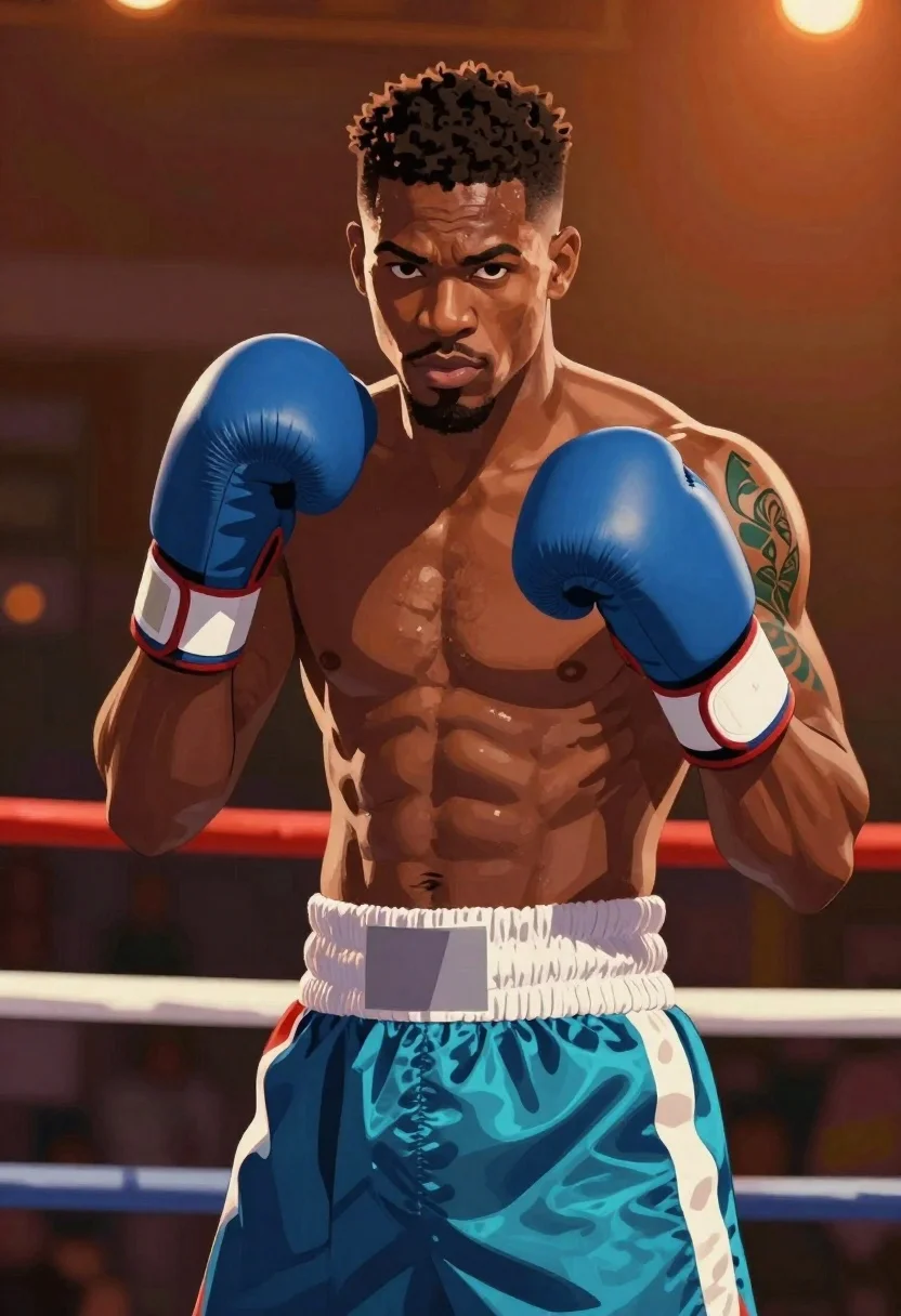 Digital Illustration Muscular African American Boxer The Center Intense Ring reference photo