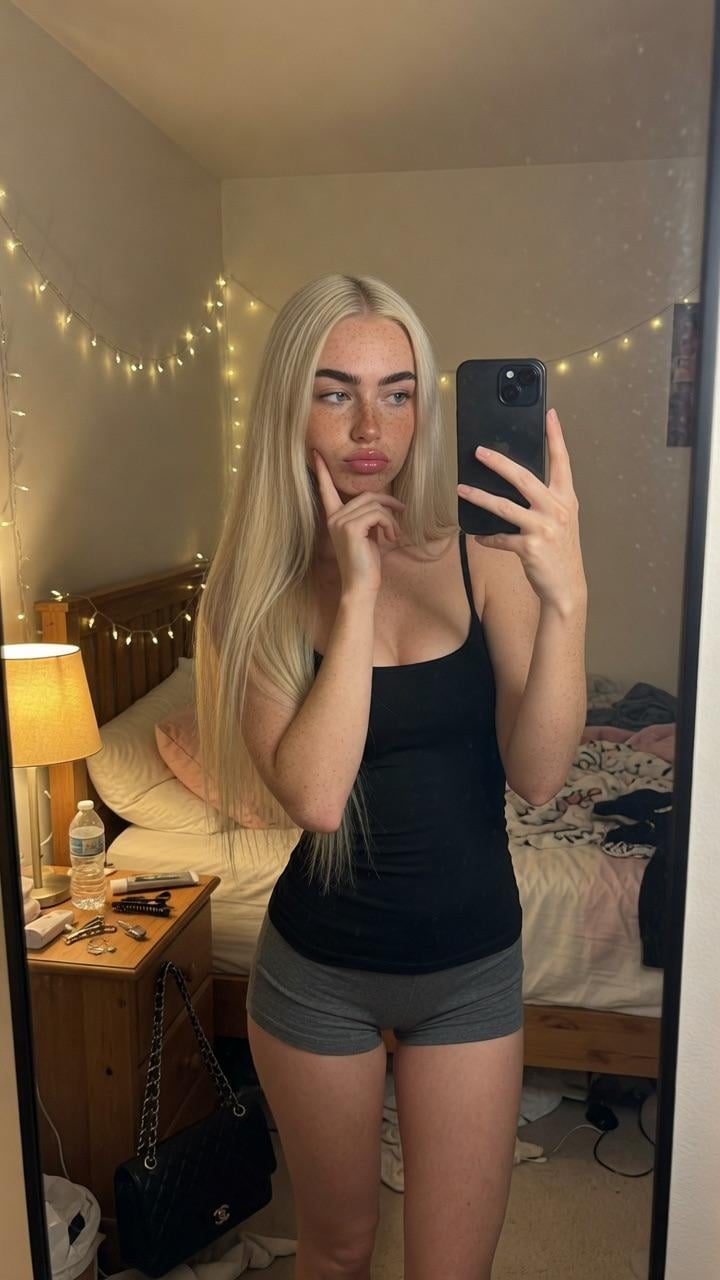 Black Tank Top Bedroom Mirror Selfie
