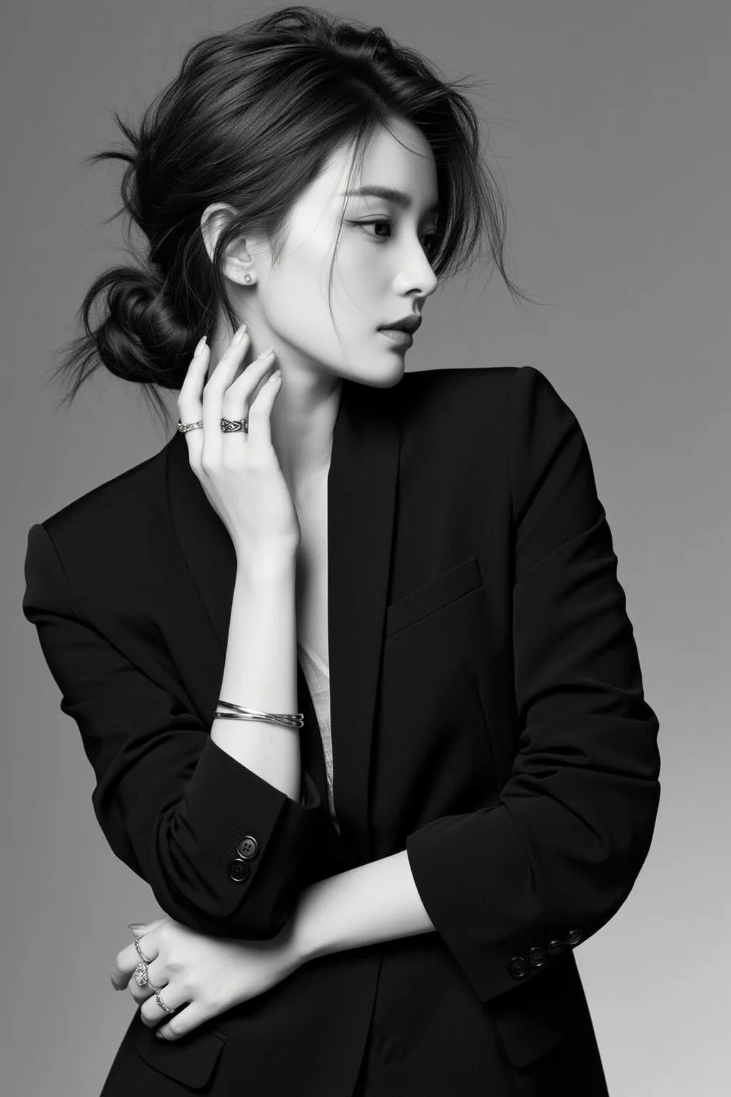 Makeup Earrings Bracelets And Rings In Blazer Portrait
