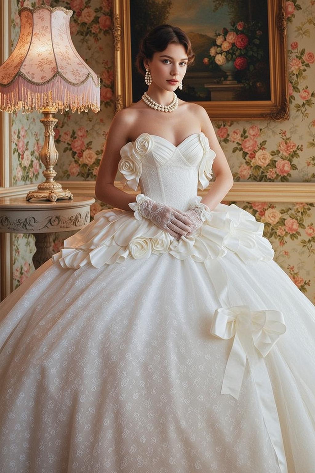 White Rose Ballgown by Window