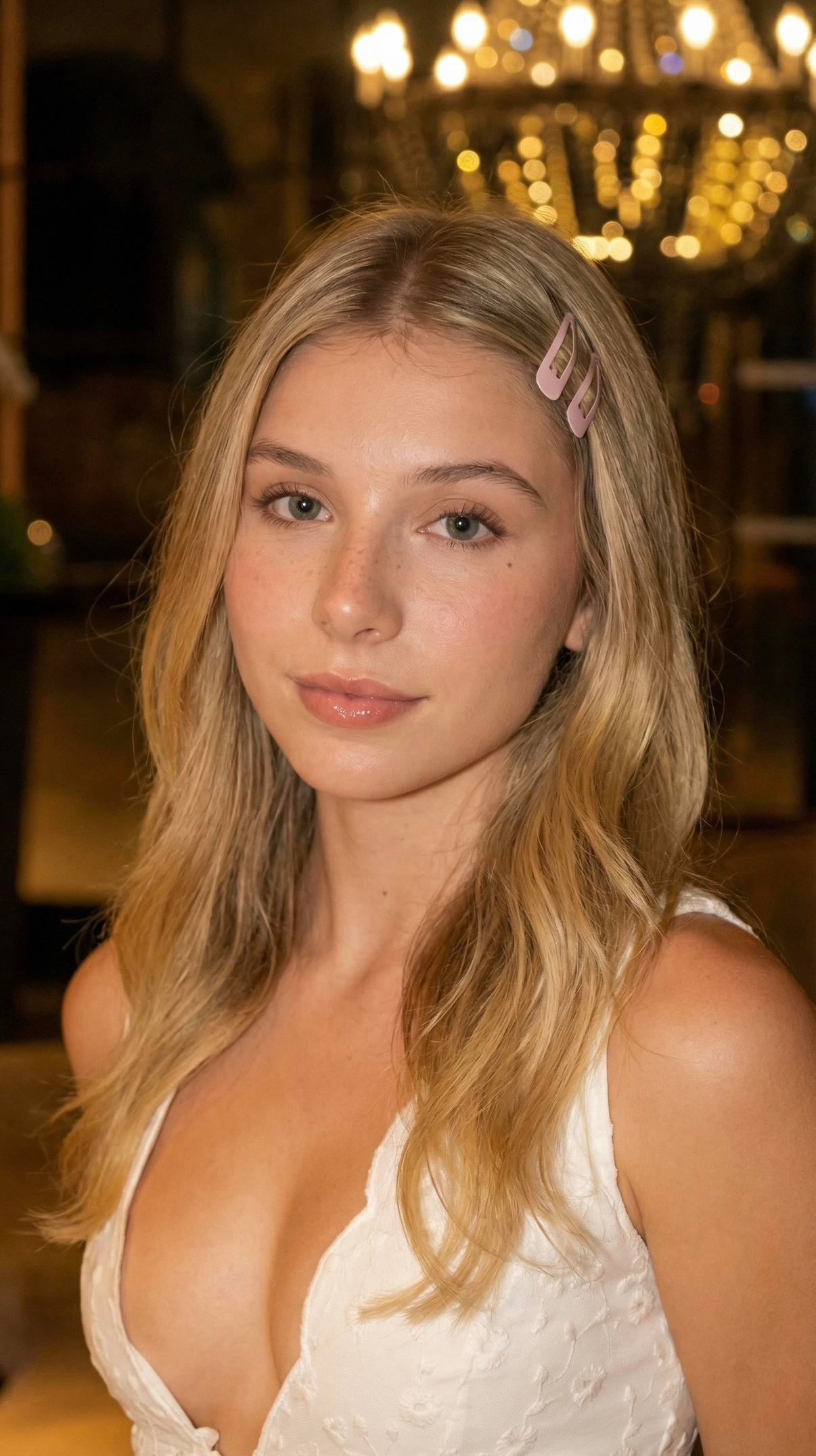 Woman Pink Barrettes Warm Lights reference photo