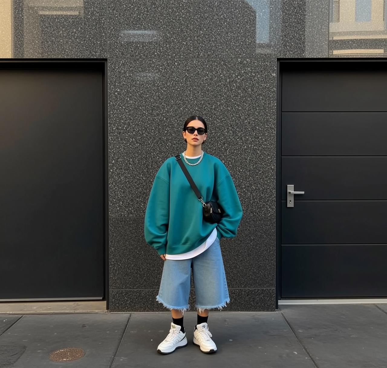 Casual Young Pulled Back Light Teal Oversized