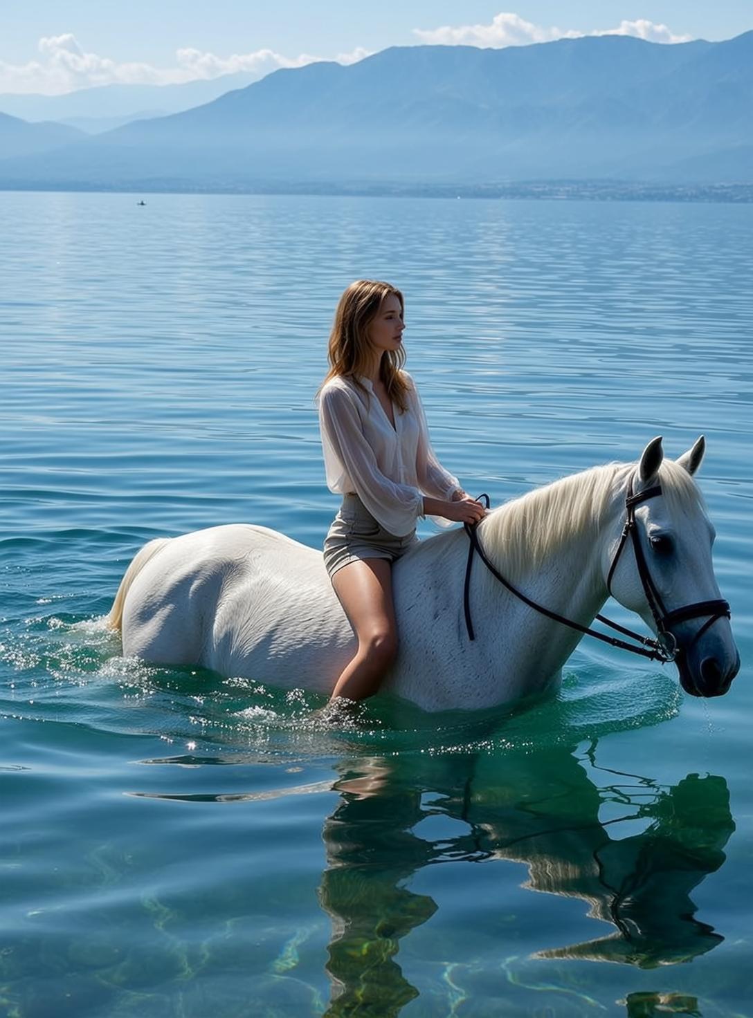 White Horse Ride In Water