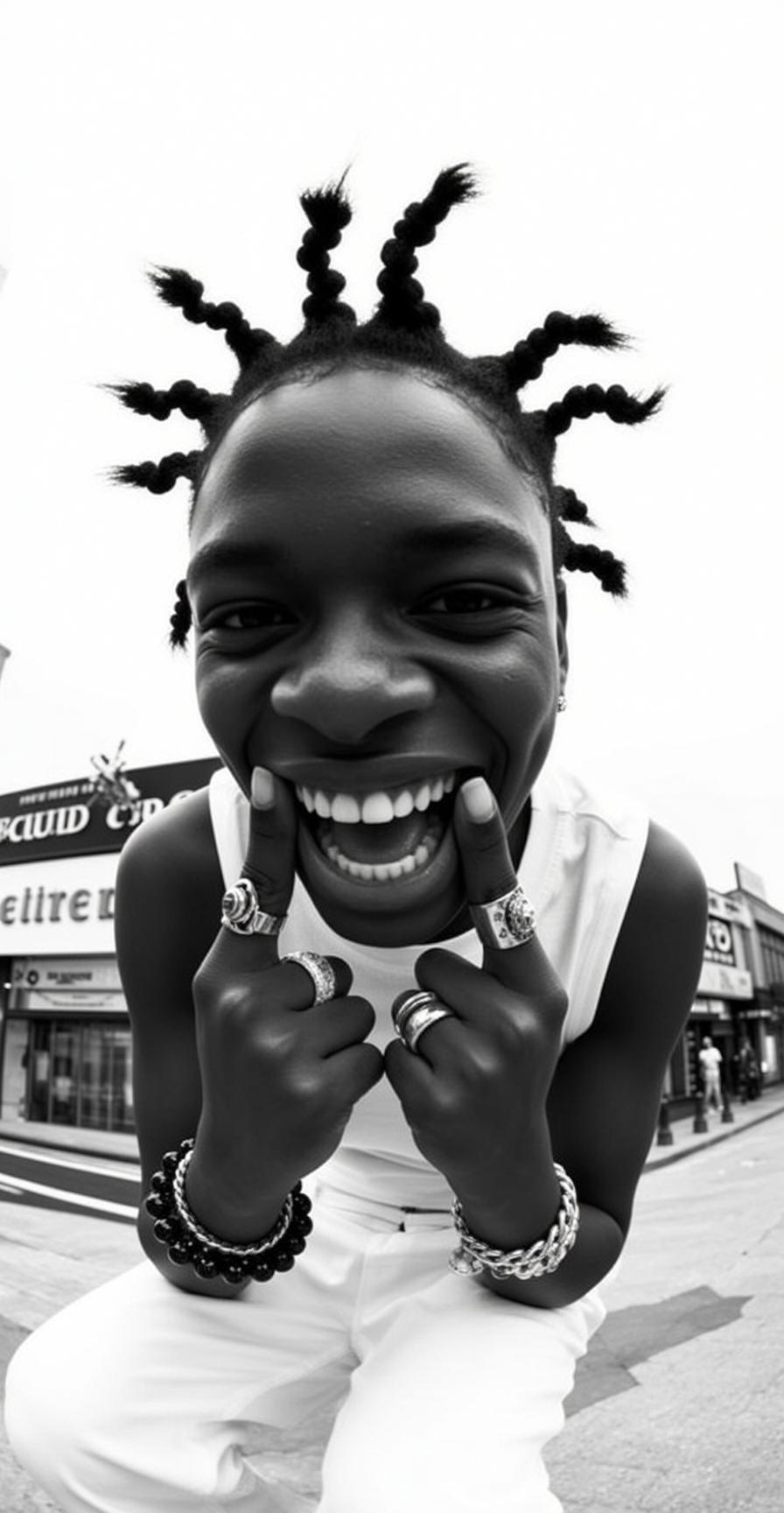 Young Black Braided Styled Multiple Small Buns