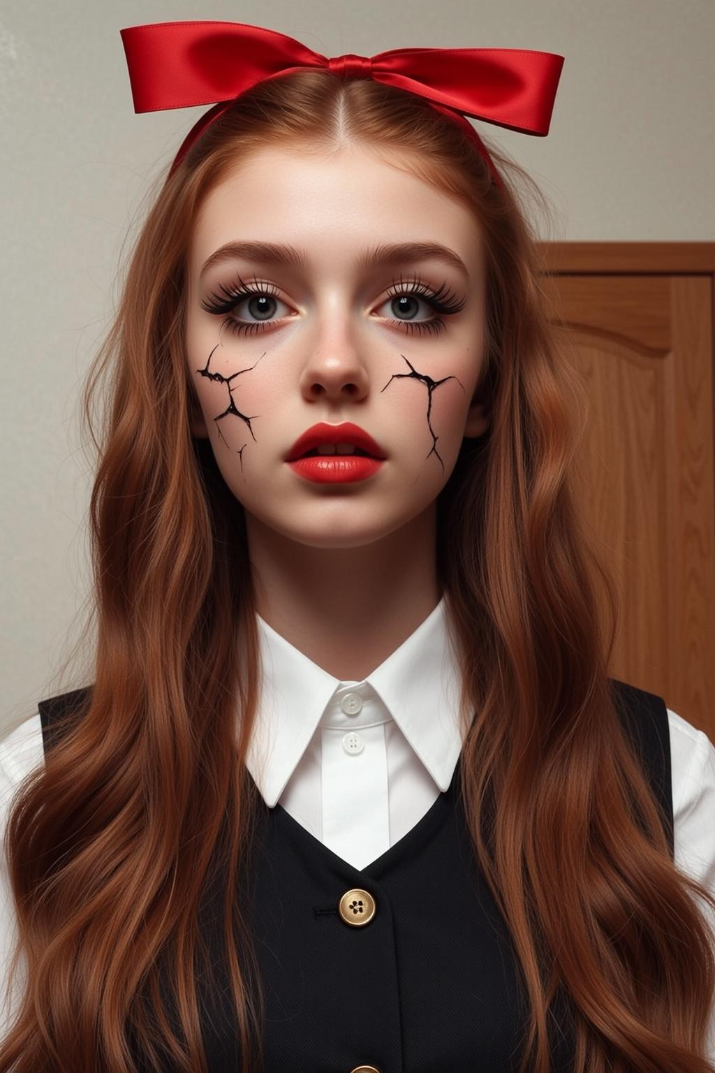 Cracked Makeup Gold Button Portrait