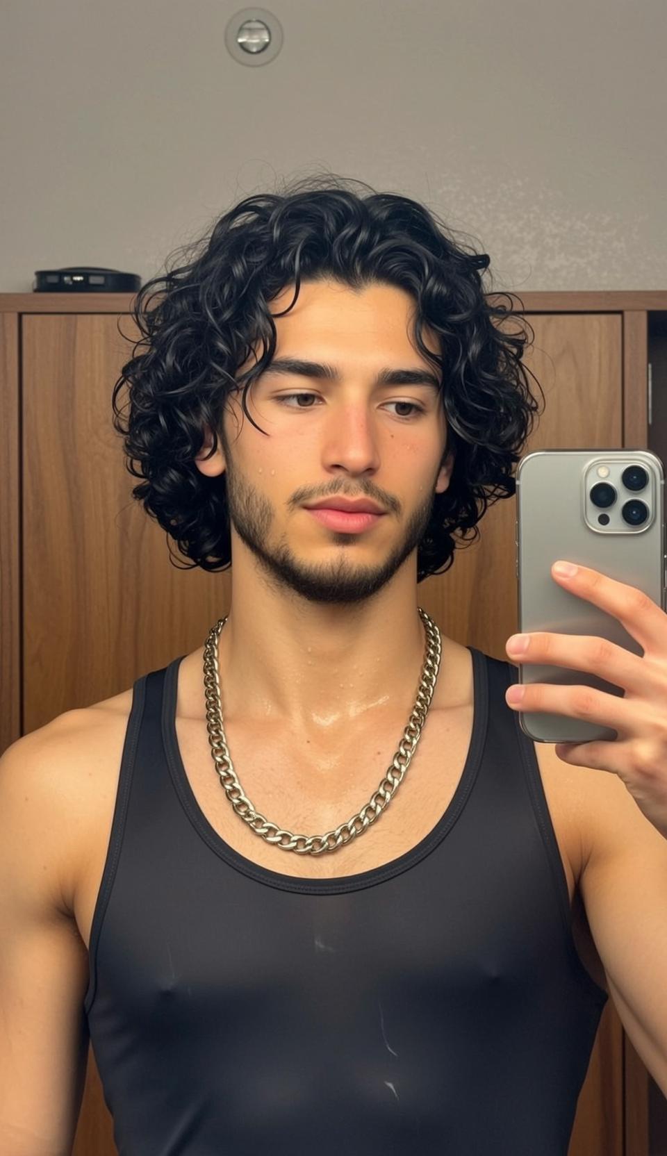 Man Holding Iphone Selfie Tanned Stubble