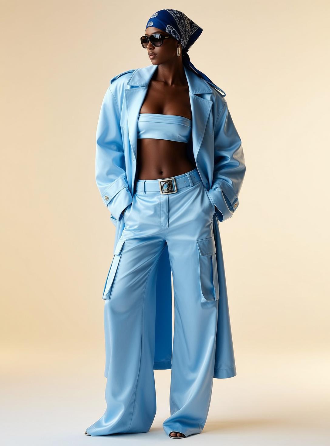 Blue Satin Trench Studio Fashion