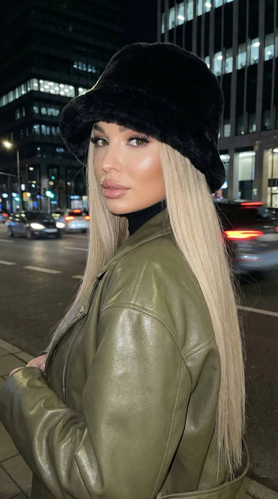 Night Street Flash Portrait Olive Jacket