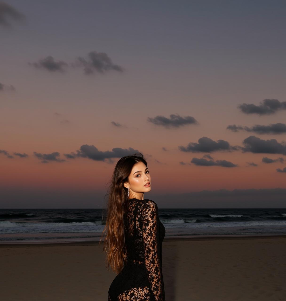Black Lace Beach Pose