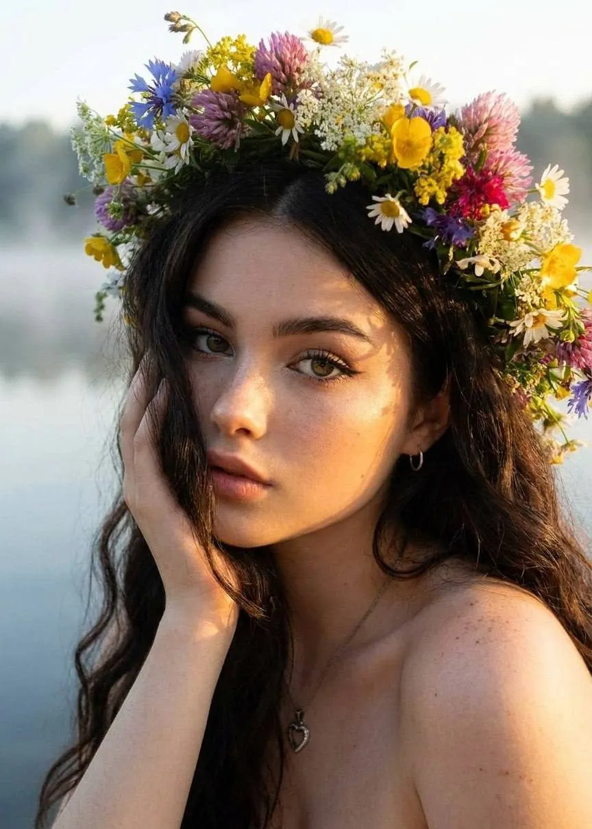 Golden Hour Lake Fog Dreamy Wildflower Wreath