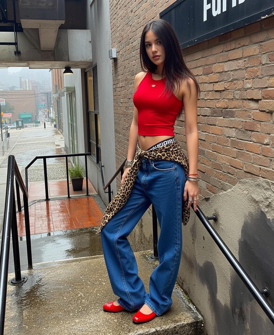 Red Crop Top Stairs