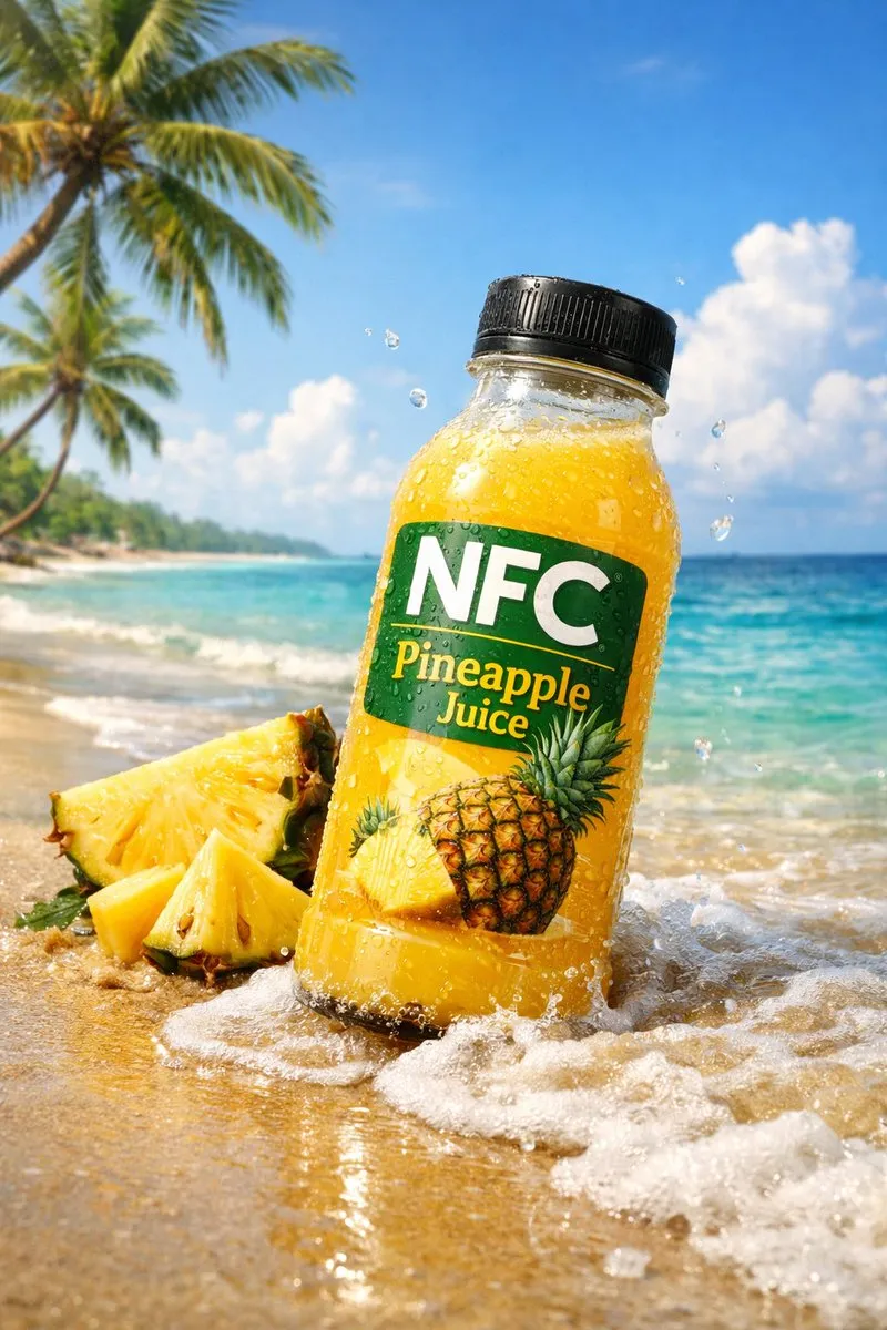 Photorealistic Juice Bottle Tropical Beach