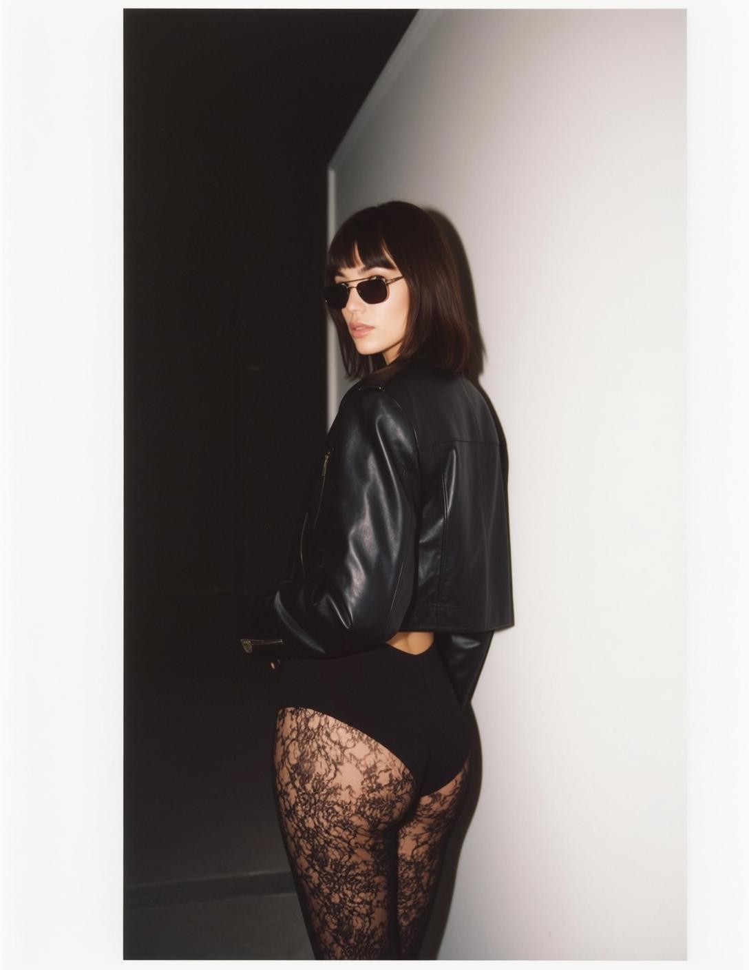 Leather Jacket Hallway Pose