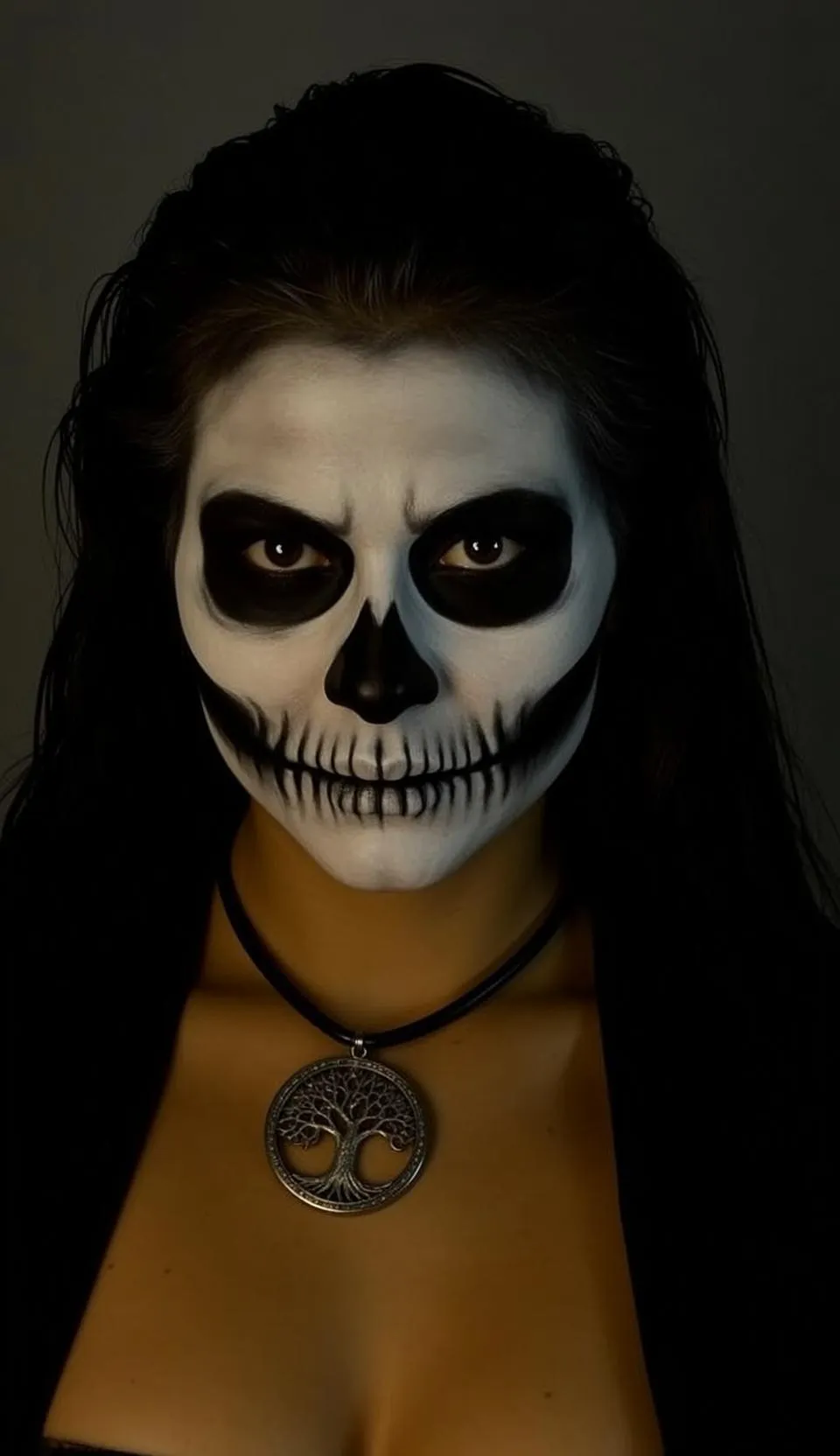 Halloween Makeup Skull Paint Long Dark Wavy