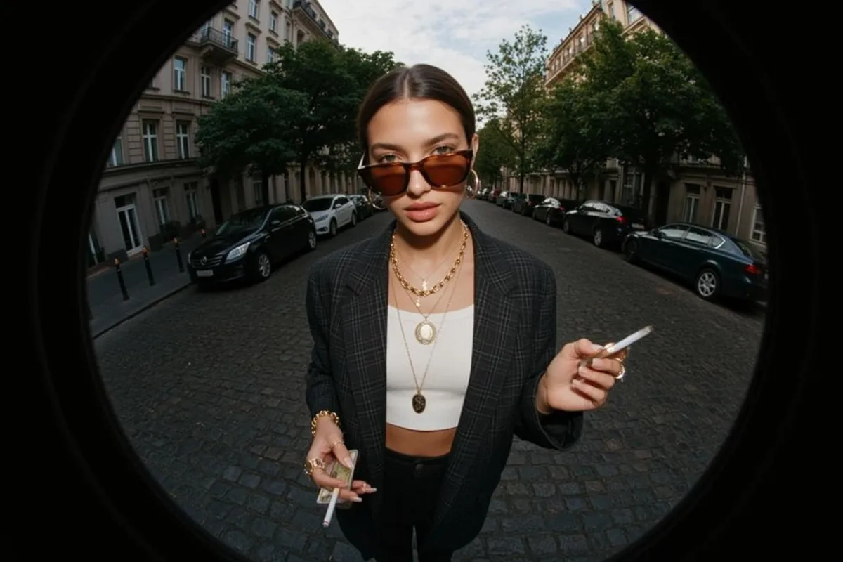 Sunglasses Necklace Bracelets And Rings In Street Portrait
