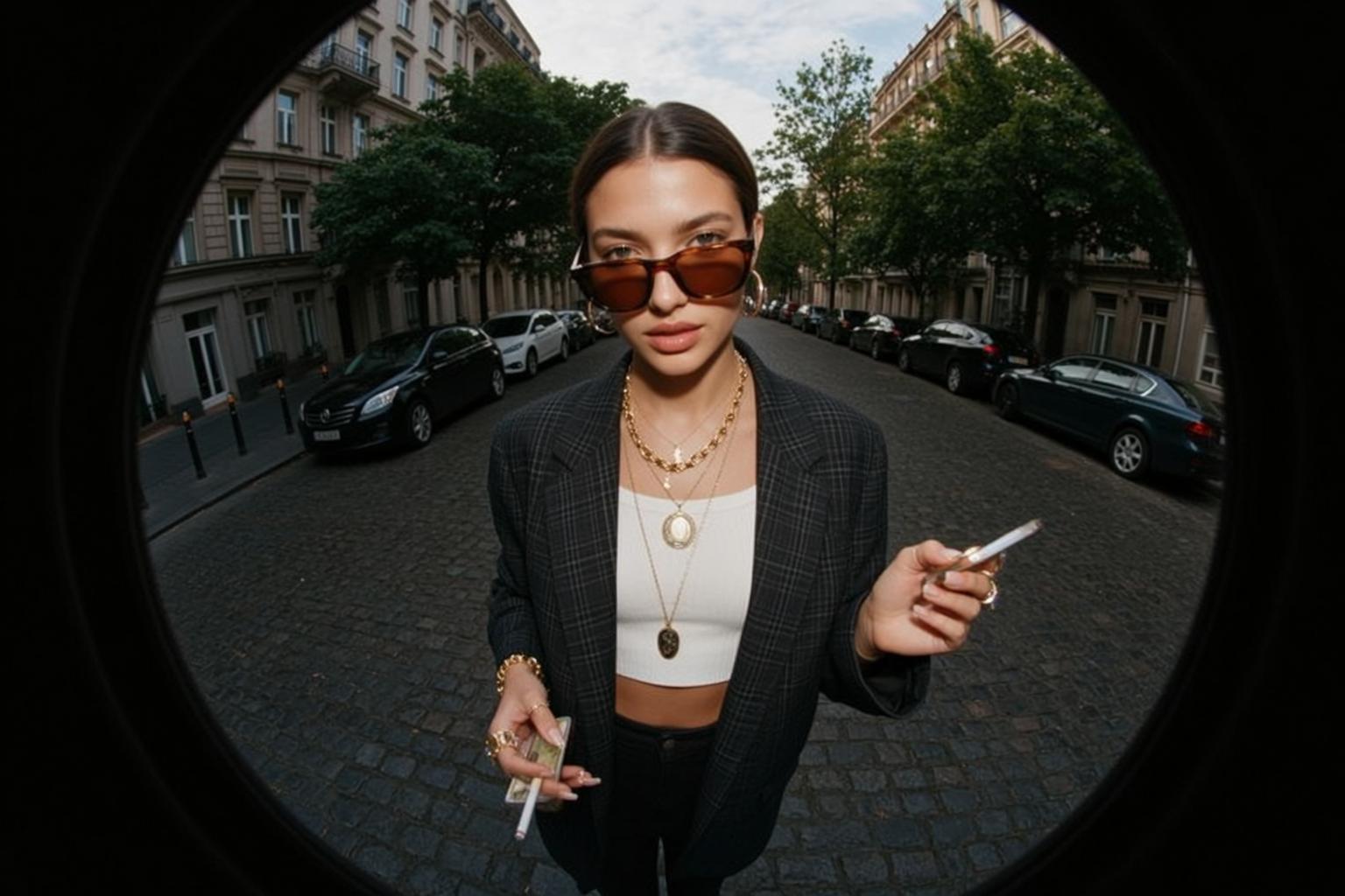 City Street Plaid Blazer Sunglasses Gold Jewelry