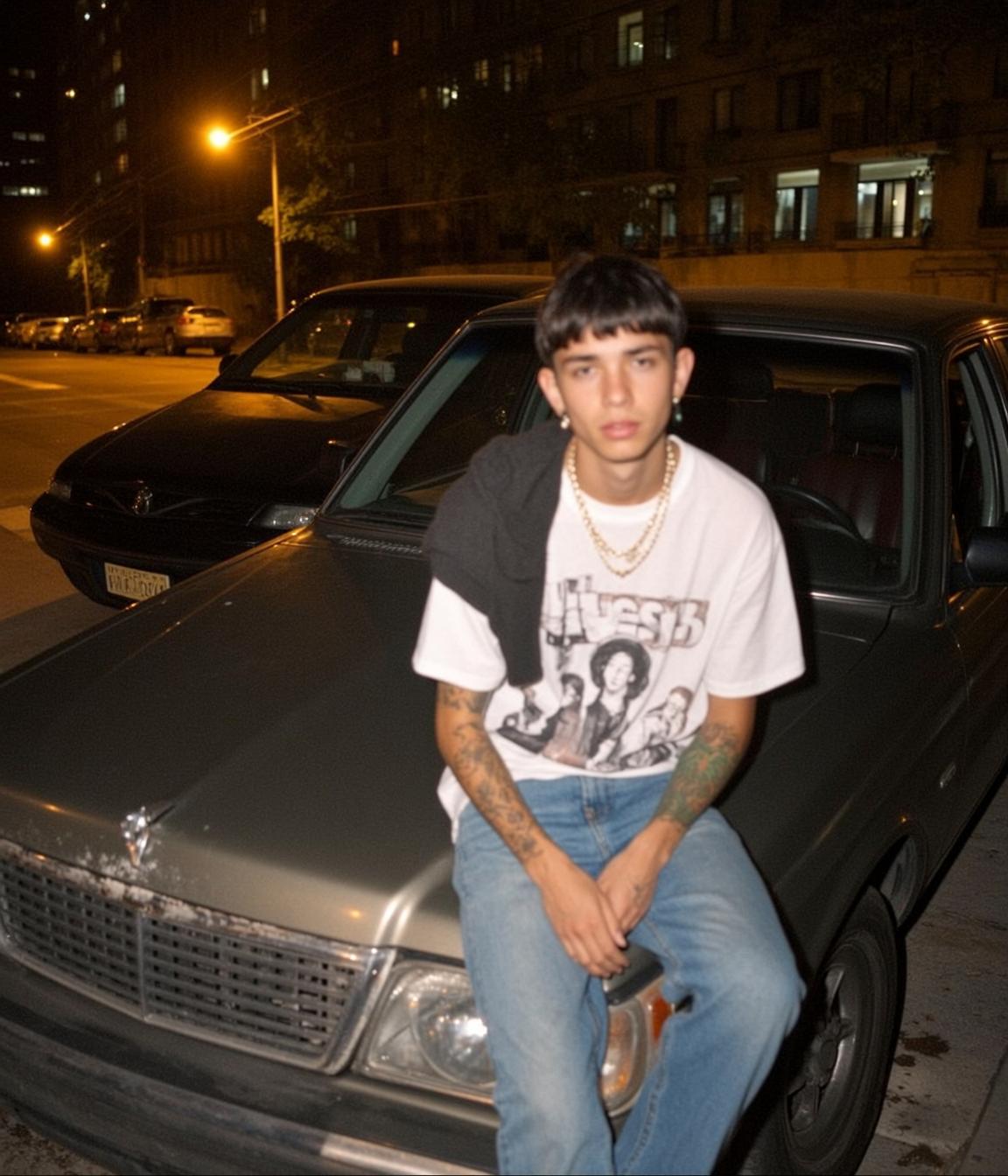 Sitting On Car Hood Urban Street Night