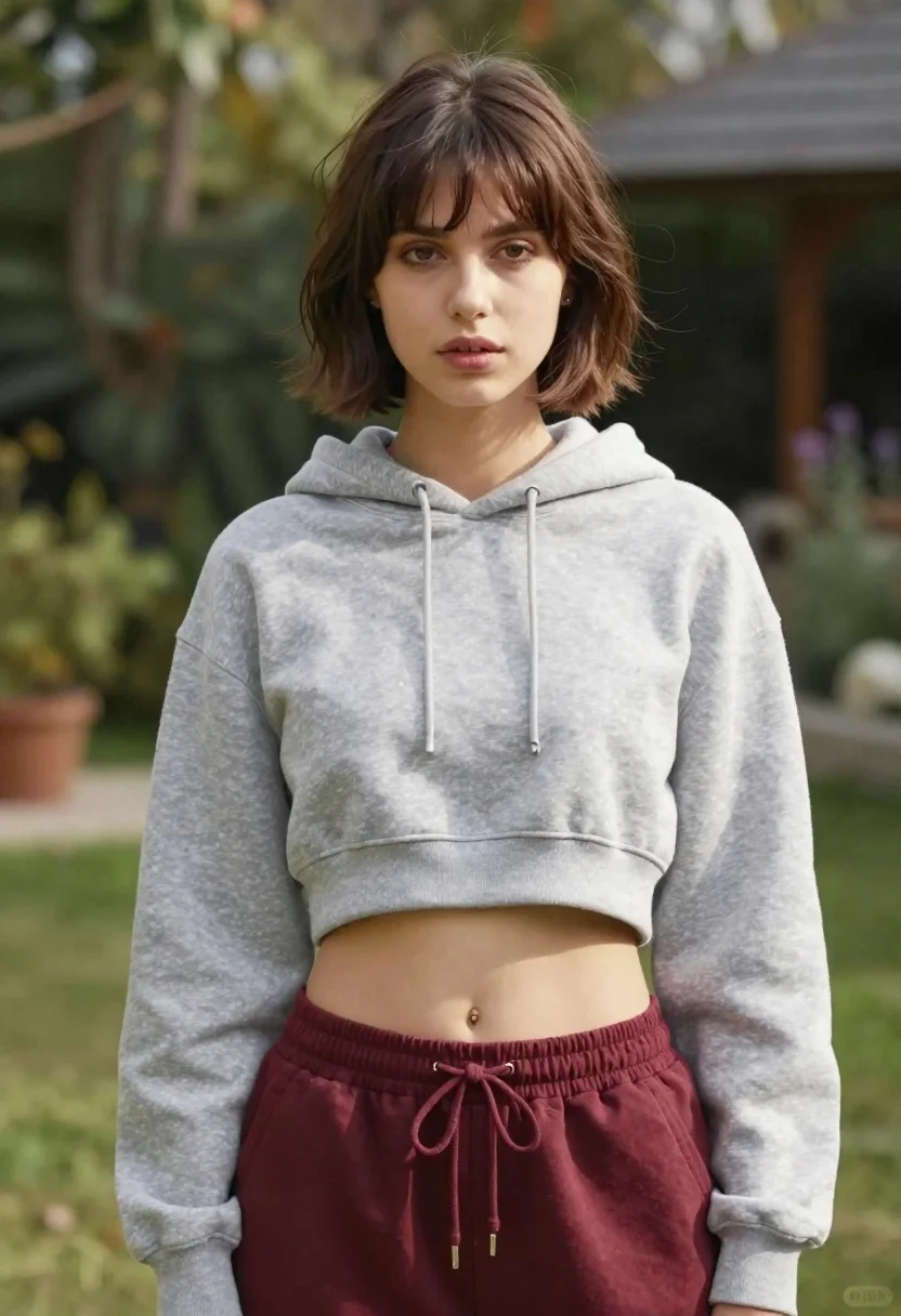 Photorealistic Medium Shot Young Woman With Short Brown Bob Hair reference photo