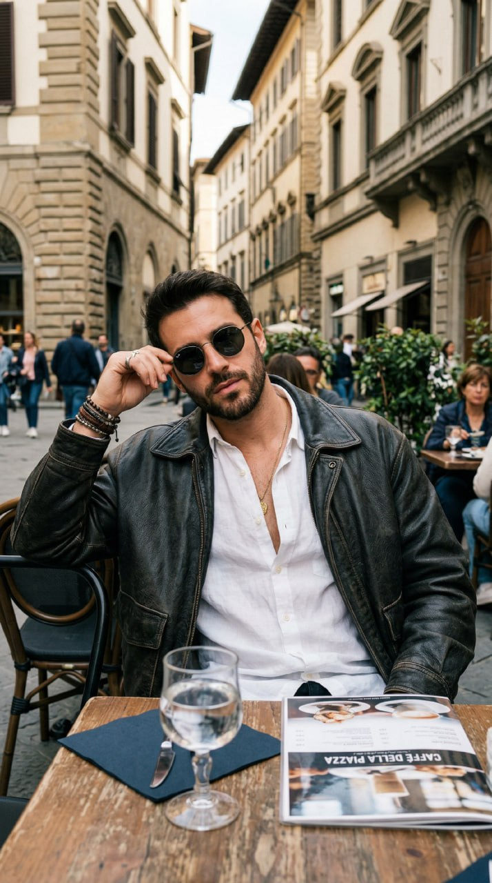 Realistic Italian Street Cafe Portrait